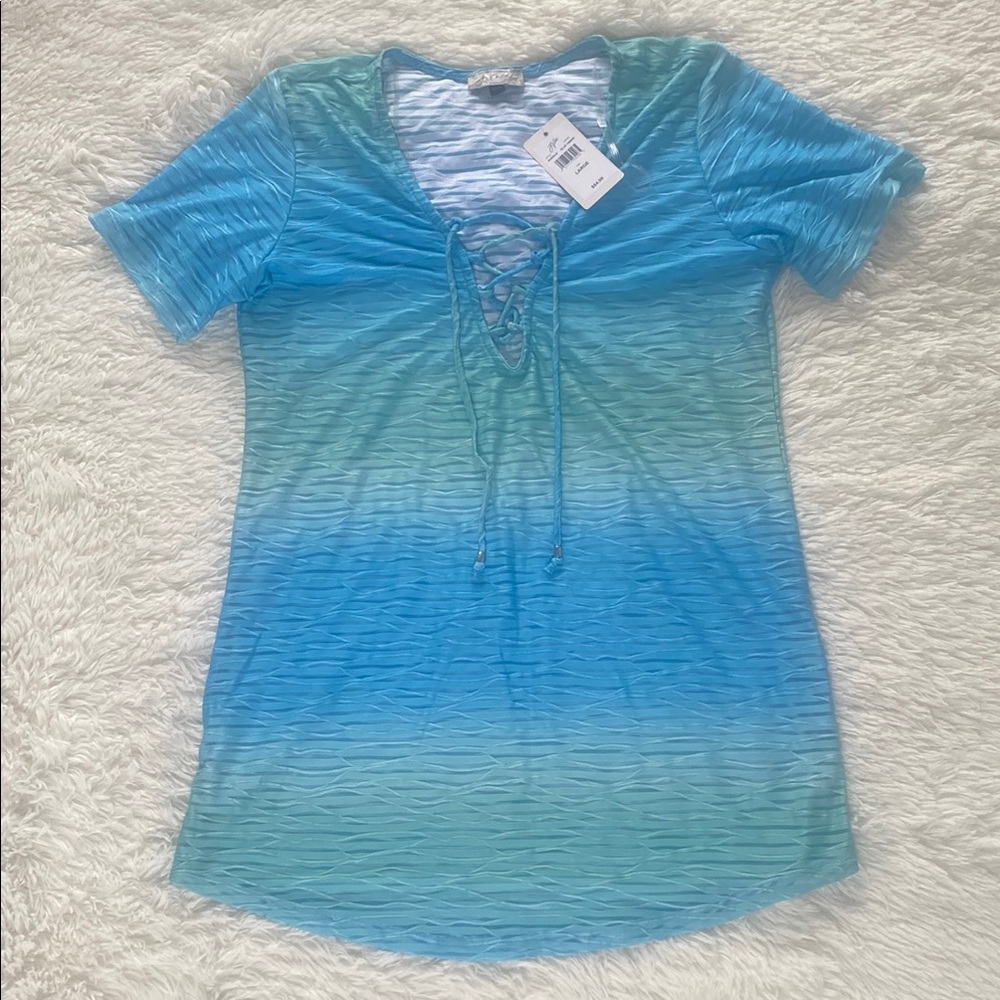 J Valdi Blue Ombré Lace-Up Women's Bathing Suit Coverup NWT